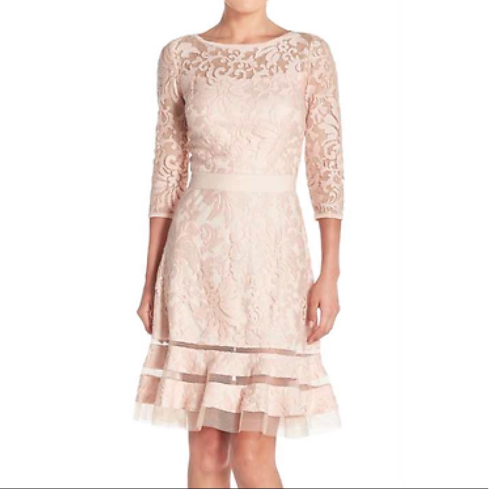 Tadashi Shoji Embroidered lace overlay dress Sz 6